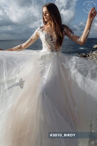Свадебное платье  Бирди А-силуэт, Кружевные, С рукавами, Со шлейфом