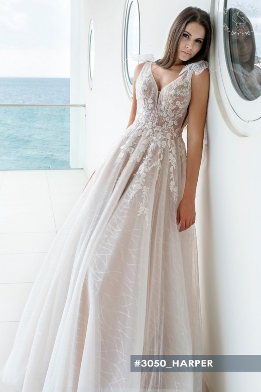 Свадебное платье  Харпер А-силуэт, Блестящие, Кружевные, Легкие, С открытой спиной